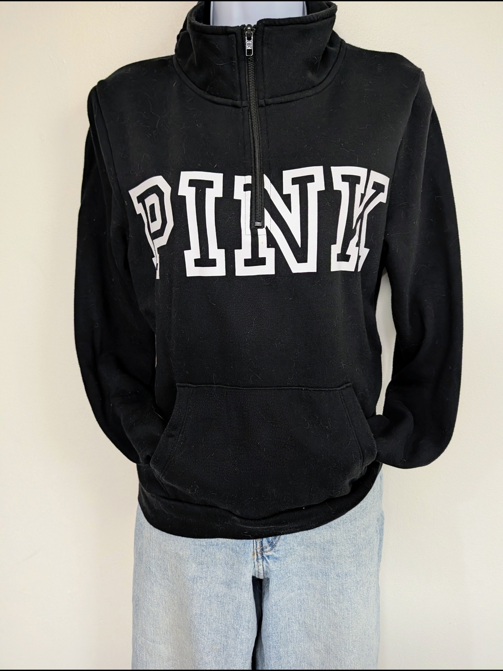 PINK Victoria's Secret Half-Zip Pullover Sweatshirt - Black - Picture 3 of 5